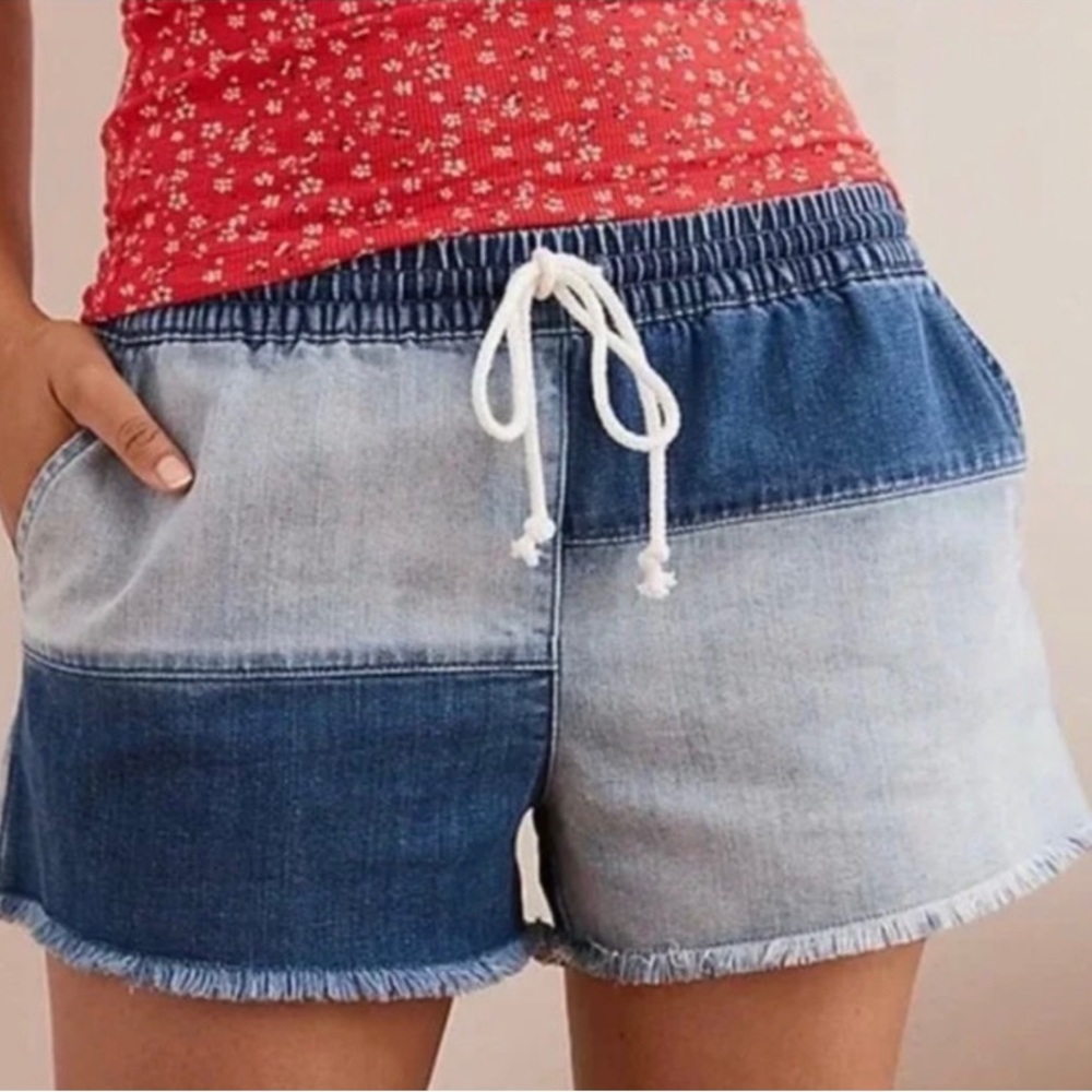 Aerie Patchwork Denim Tie Waist Shorts